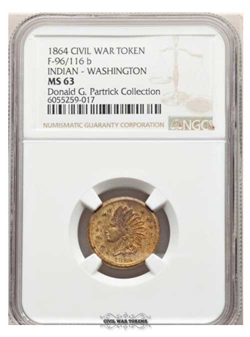 1864 Indian Washington Token